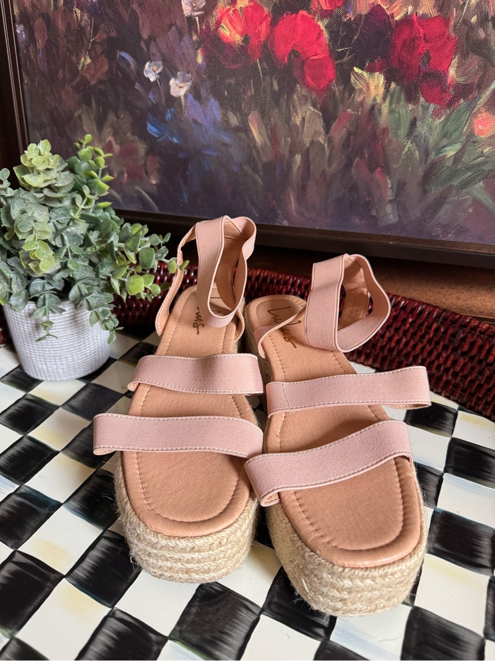 Lulu's Blush Peach color Strappy Espadrille Platform Sandals